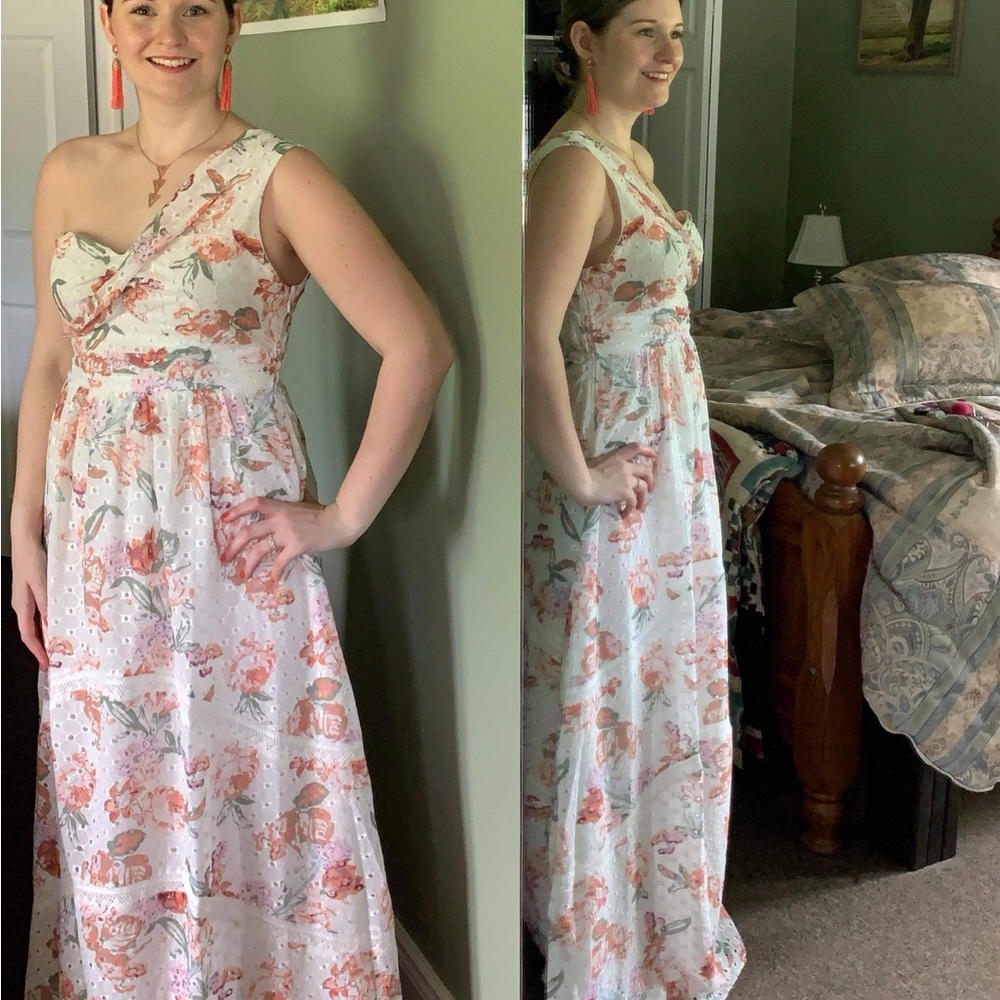 Foxiedox One Shoulder Floral Dress - White and Pink